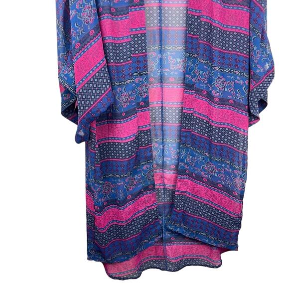 Pink & Blue Duster Cover Up Sheer Robe Wrap Beach Cover Wallflower - Picture 4 of 10